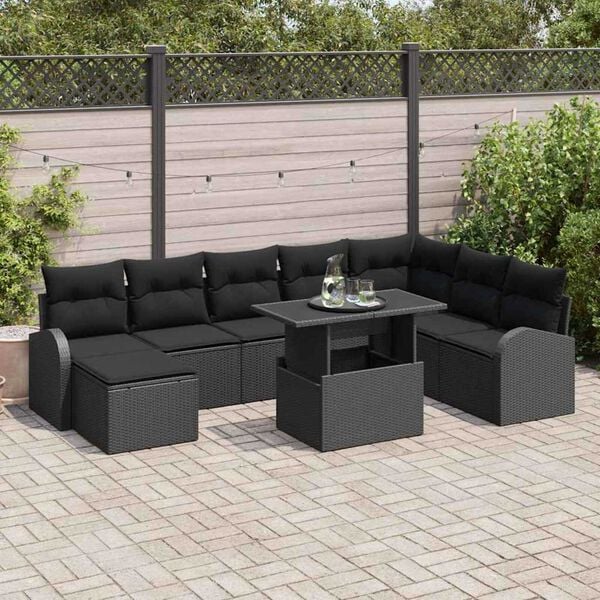 vidaXL Tuin Sofa Set met opslag 9 pcs Zwart Poly riet