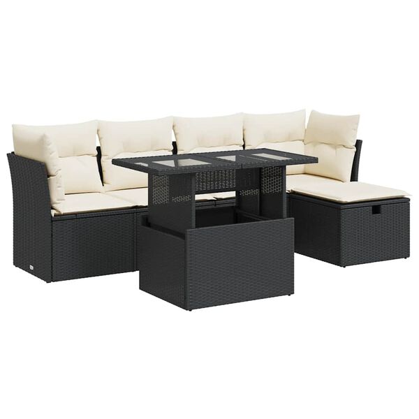vidaXL 6-delige Loungeset met kussens poly rattan zwart