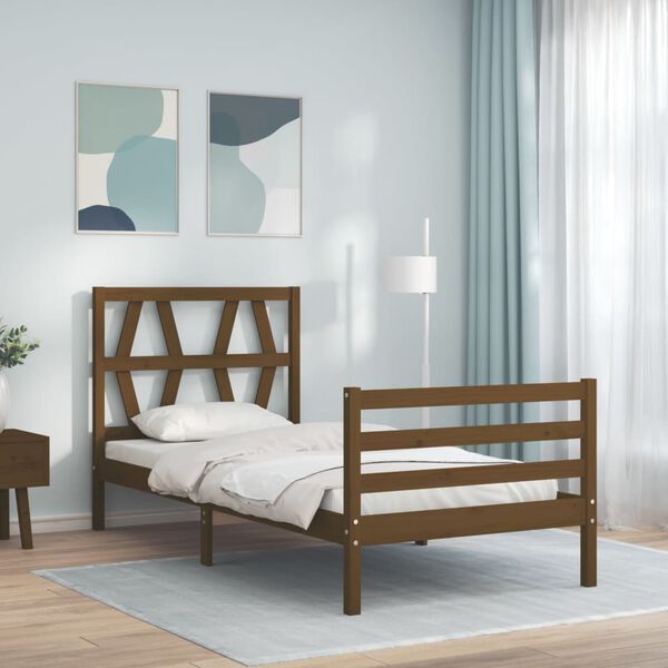 vidaXL Bedframe met hoofdbord massief hout honingbruin