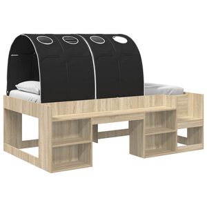 vidaXL Bed met Tunnel met plank 3 st Sonoma en Zwart Bewerkt hout