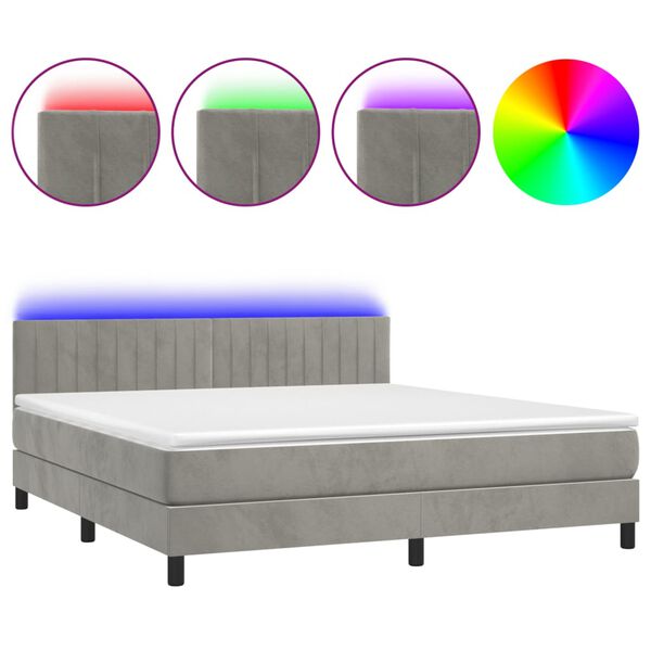 vidaXL Boxspring met matras en LED fluweel lichtgrijs 160x200 cm