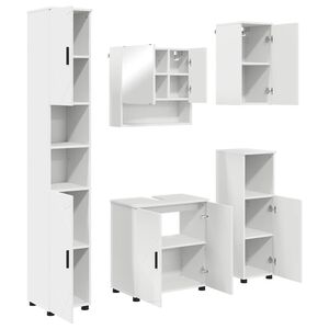 vidaXL Badkamermeubelset met opslag 5 pcs Wit Bewerkt hout & Metaal