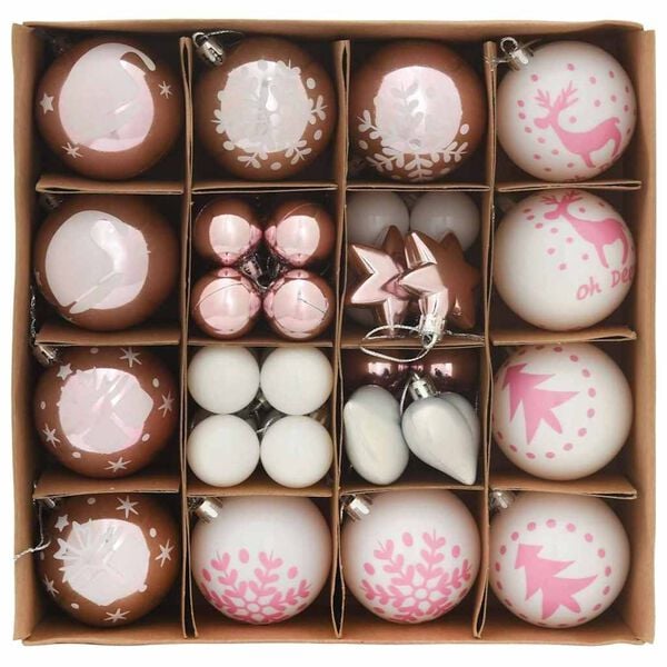 vidaXL Kerstbal Set 40 pcs Wit en Roze Kunststof