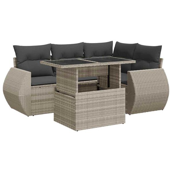 vidaXL 6-delige Loungeset met kussens poly rattan lichtgrijs