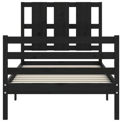 vidaXL Bedframe met hoofdbord massief hout zwart 90x200 cm