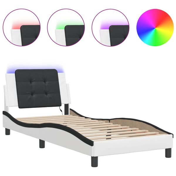 vidaXL Bedframe met LED zonder matras "Zadar" wit en zwart 80x200 cm