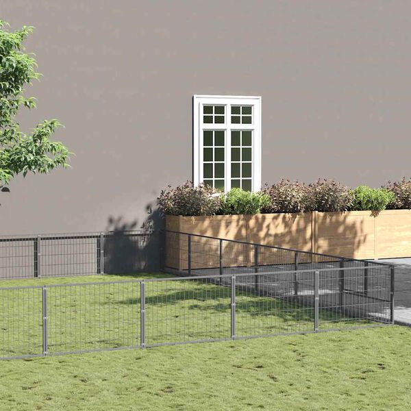 vidaXL Hondenkennel 42 m&sup2; staal zilverkleurig