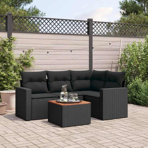 vidaXL 5-delige Loungeset met kussens poly rattan zwart