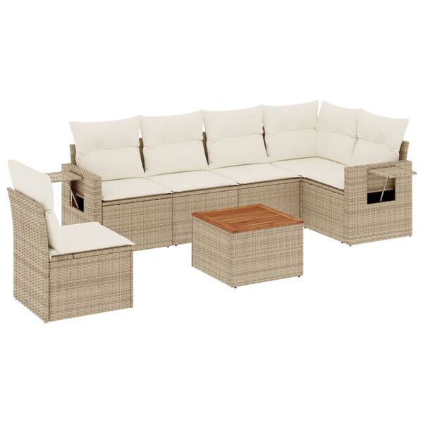 vidaXL 7-delige Loungeset met kussens poly rattan beige
