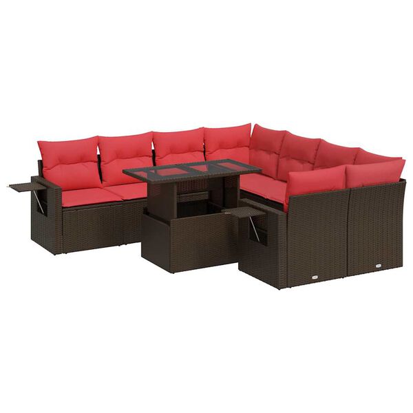 vidaXL 9-delige Loungeset met kussens poly rattan acacia bruin