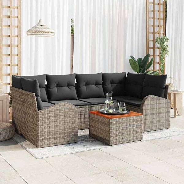 vidaXL Tuin Sofa Set 7 pcs Grijs Poly riet