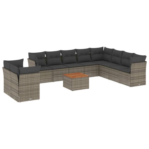 vidaXL 11-delige Loungeset met kussens poly rattan grijs