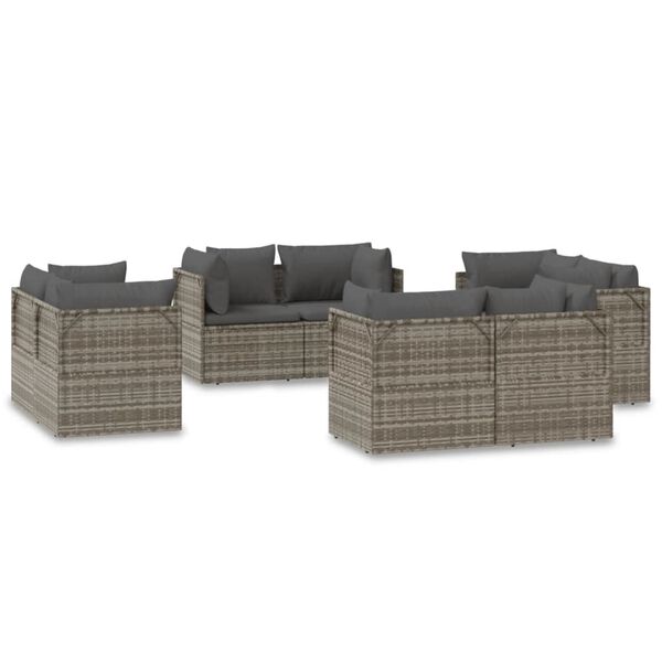 vidaXL Tuinhoekbanken 8 st met kussens 57x57x56 cm poly rattan grijs