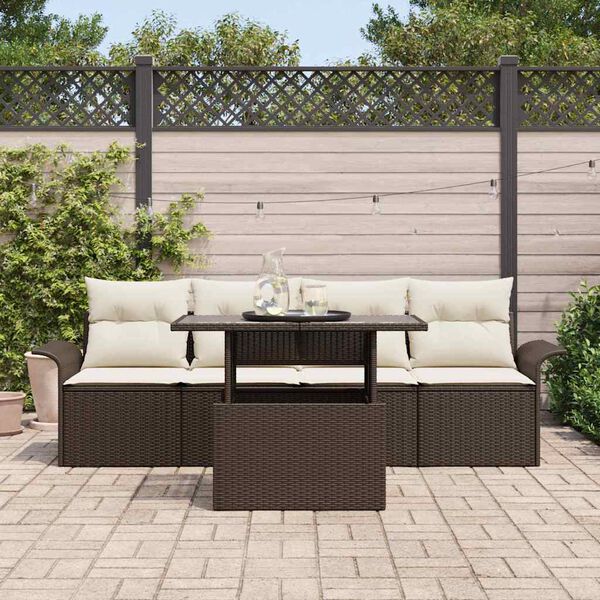 vidaXL Tuin Sofa Set met kussen met opslag 5 pcs Bruin Poly Rattan