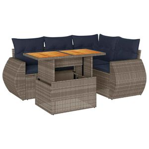 vidaXL 5-delige Loungeset met kussens poly rattan grijs