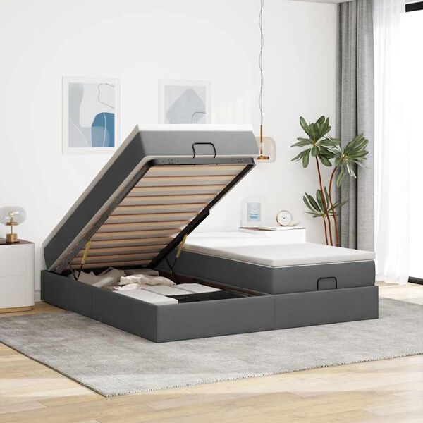 vidaXL Ottoman bed met matrassen 180x200cm stof donkergrijs