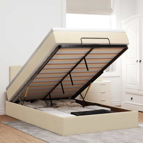 vidaXL Bed poef met matras en LED's 120x190 cm stof cr&egrave;mekleurig