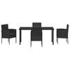 vidaXL Tuin eettafelset met kussen 5 pcs Zwart poly rattan