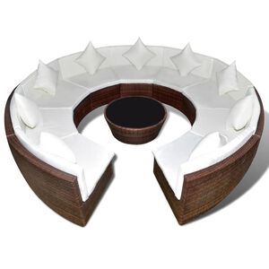 vidaXL 10-delige Loungeset met kussens poly rattan bruin