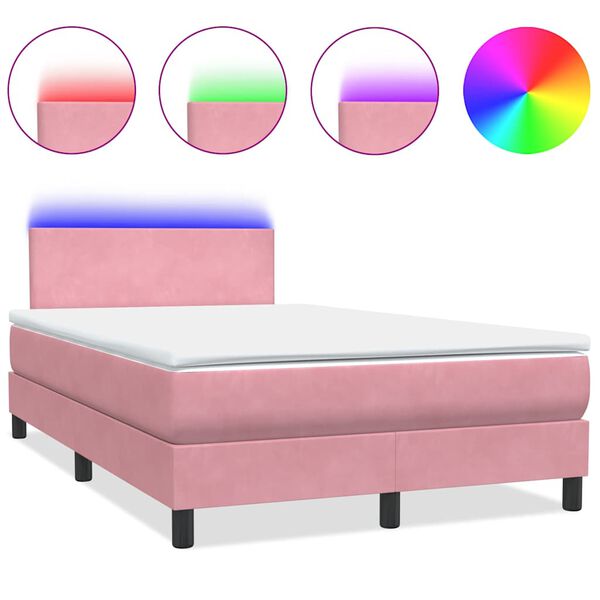 vidaXL Boxspring met matras en LED fluweel roze 120x220 cm