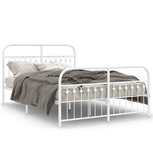 vidaXL Bedframe met hoofd- en voeteneinde metaal wit 137x190 cm