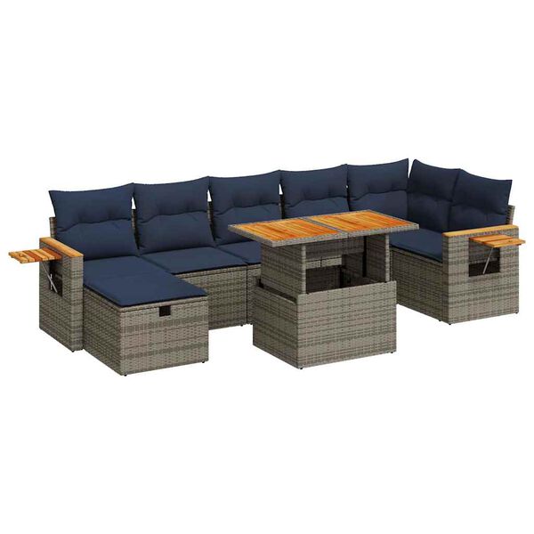 vidaXL 8-delige Loungeset met kussens poly rattan acacia grijs