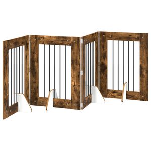 vidaXL Opvouwbaar hondenhek met standaards 4 pcs Gerookt eiken 241 cm