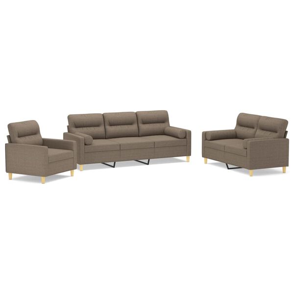 vidaXL 3-delige Loungeset met sierkussens en kussens stof taupe