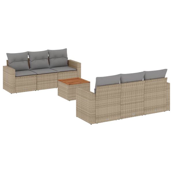 vidaXL 7-delige Loungeset met kussens poly rattan beige