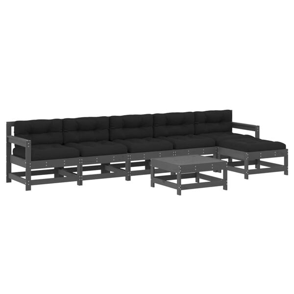 vidaXL 7-delige Loungeset met kussens massief hout grijs