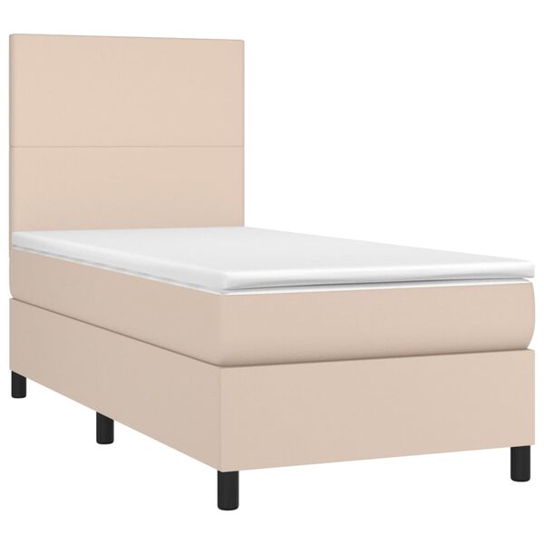 vidaXL Boxspring met matras kunstleer cappuccinokleurig 100x200 cm