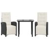 vidaXL 3-delige Bistroset met kussens poly rattan zwart