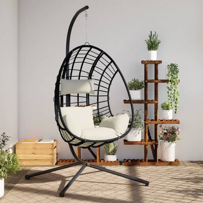 vidaXL Hangstoel met standaard rattan en staal beige