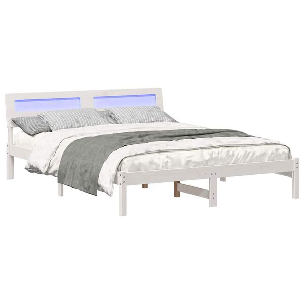 vidaXL Bedframe met hoofdeinde Wit 140 x 200 cm Massief grenenhout