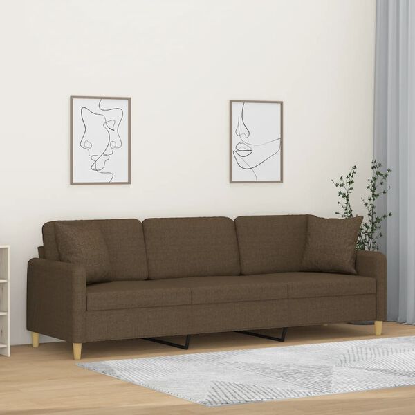 vidaXL Driezitsbank met kussens 210 cm stof bruin