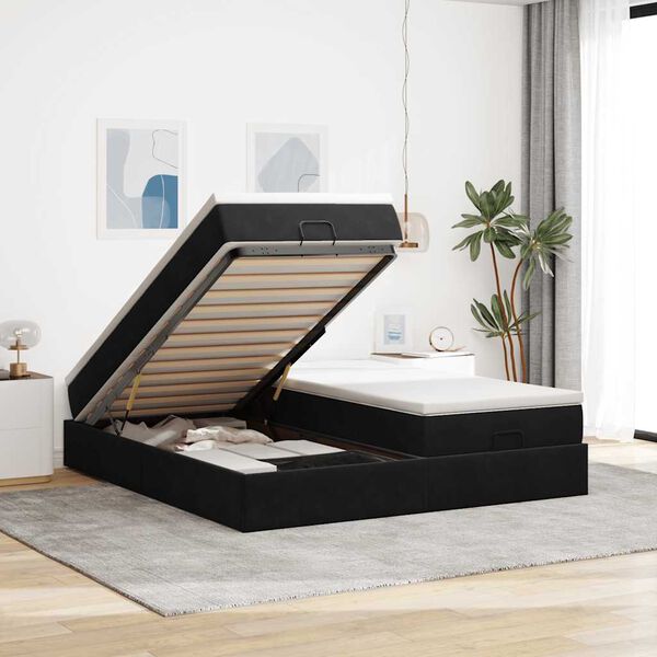 vidaXL Ottoman bed met matrassen 200x200cm fluweel zwart