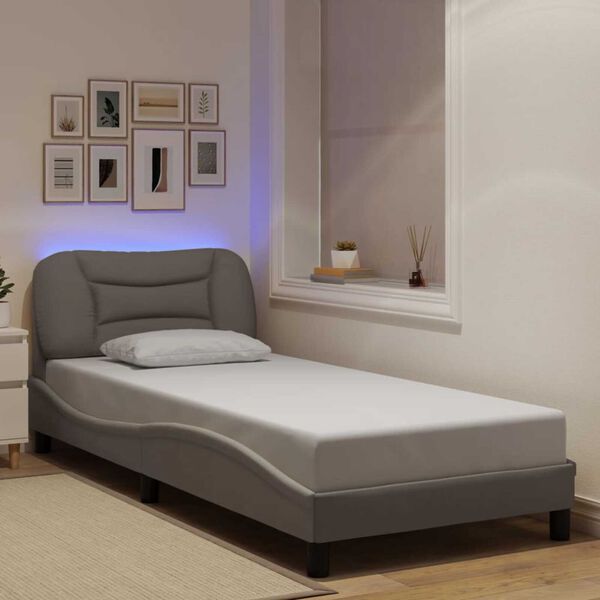 vidaXL Bedframe met LED zonder matras "Hvar" 90x200 cm stof taupe