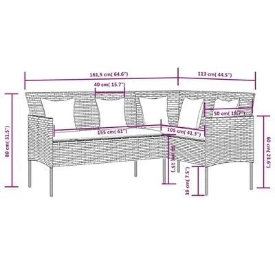 vidaXL 5-delige Loungeset met kussens L-vormig poly rattan grijs