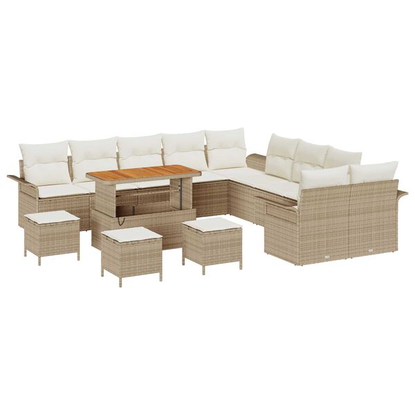 vidaXL Tuin Sofa Set met kussen met opslag 14 pcs Beige en Cr&egrave;me