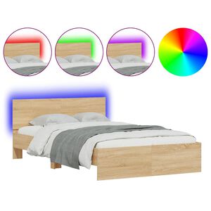 vidaXL Bedframe met hoofdeinde en LED sonoma eikenkleurig 120x200 cm