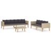 vidaXL 3-delige Loungeset met kussens poly rattan beige