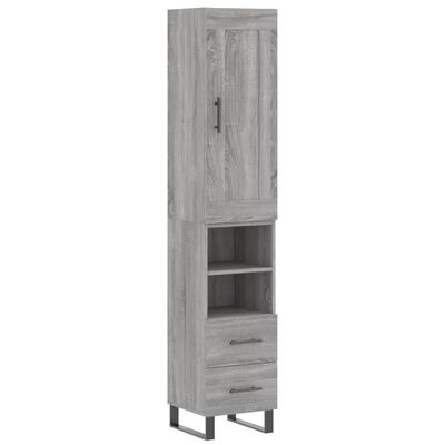 vidaXL Hoge kast 34,5x34x180 cm bewerkt hout grijs sonoma eikenkleurig