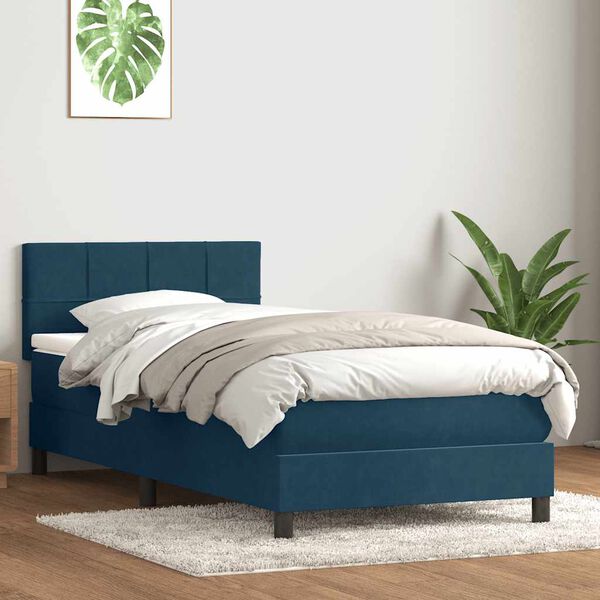vidaXL Boxspring met matras fluweel donkerblauw 80x220 cm
