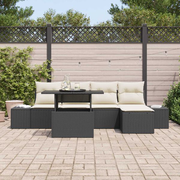 vidaXL Tuin Sofa Set met opslag 6 pcs Zwart Poly riet