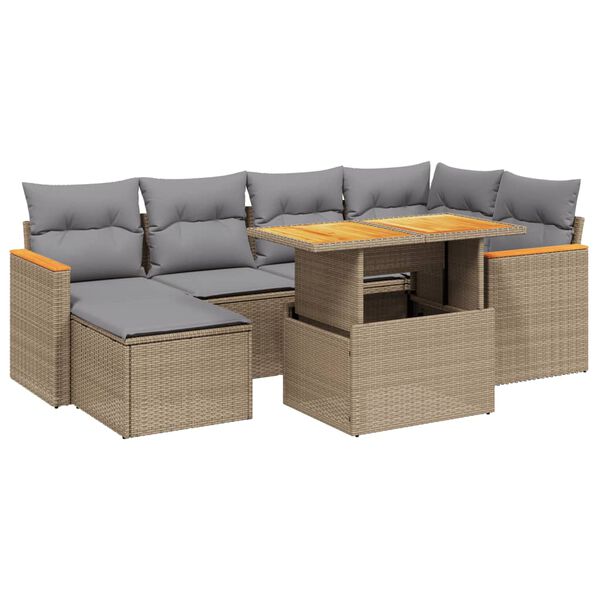 vidaXL 7-delige Loungeset met kussens poly rattan beige