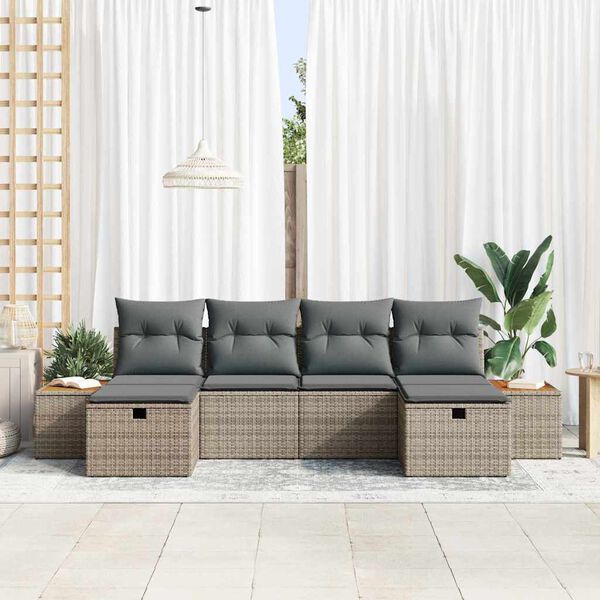 vidaXL Tuin Sofa Set met kussen met opslag 6 pcs Grijs poly rattan