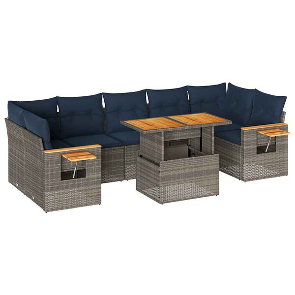 vidaXL 8-delige Loungeset met kussens poly rattan grijs