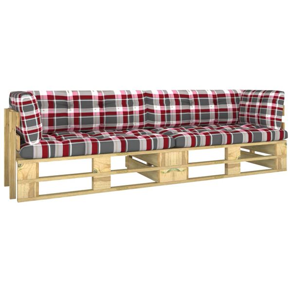 vidaXL Tweezitsbank pallet met kussens groen ge&iuml;mpregneerd grenenhout