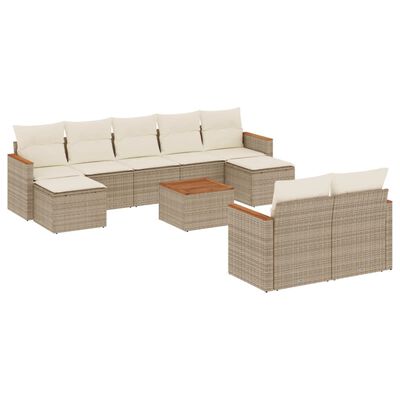 vidaXL 10-delige Loungeset met kussens poly rattan beige