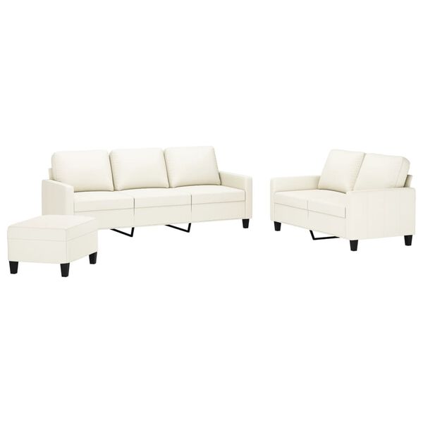 vidaXL 3-delige Loungeset met kussens kunstleer cr&egrave;me